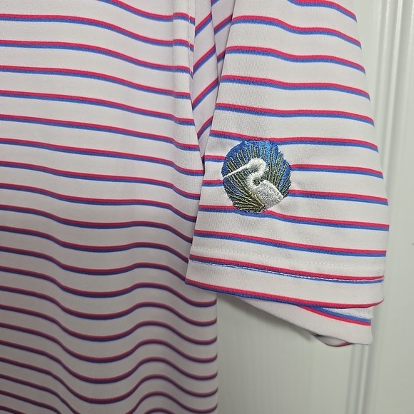 Holderness & Bourne Tailored Fit Size M Heron Logo Red Blue White Striped Polo - Picture 2 of 6